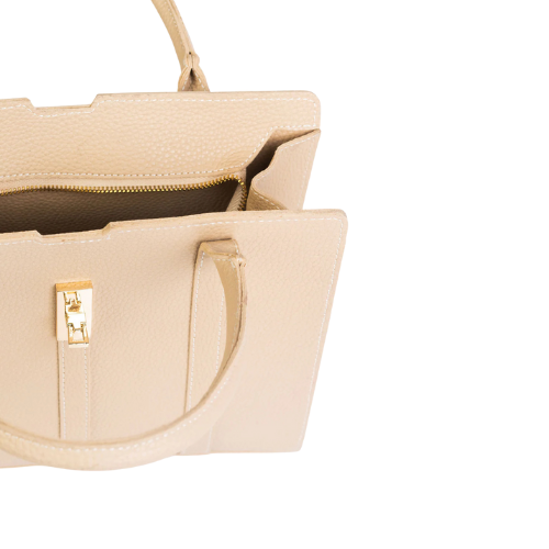 Beige Handbag With Zip Closure