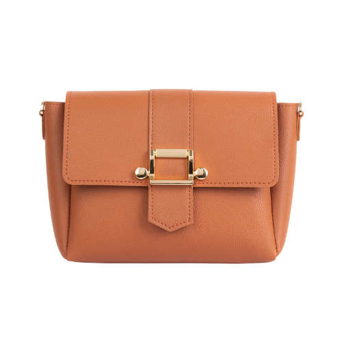 Brown Flap Handbag with Metallic Chain Strap