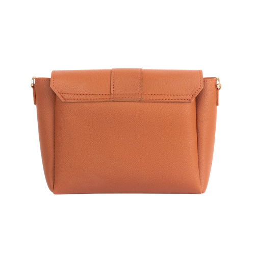 Brown Flap Handbag with Metallic Chain Strap