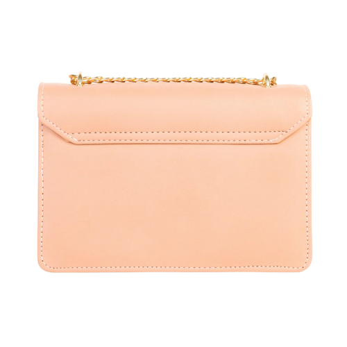 Pink Flap Handbag With Golden Chain Strap