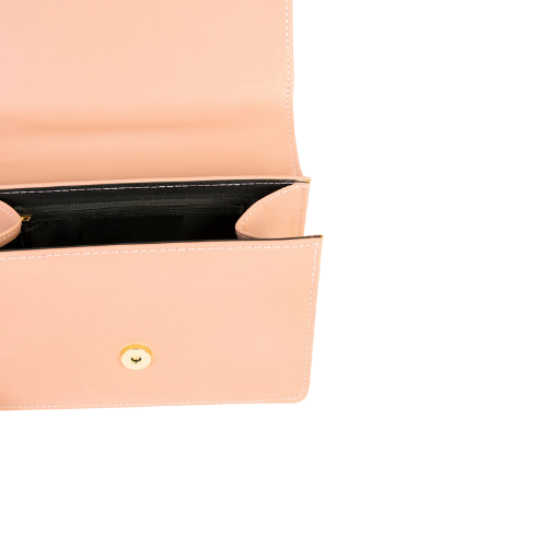 Pink Flap Handbag With Golden Chain Strap