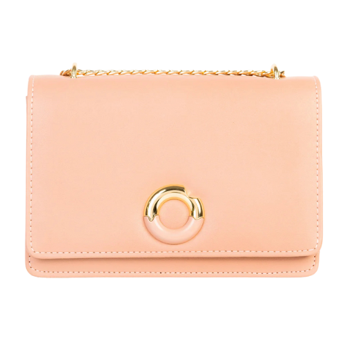 Pink Flap Handbag With Golden Chain Strap