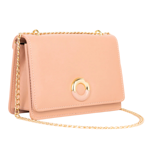 Pink Flap Handbag With Golden Chain Strap