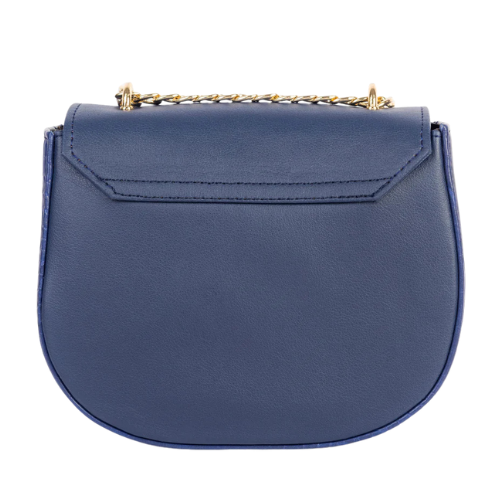 Navy Two Tone Rexine Handbag With Chain Strap