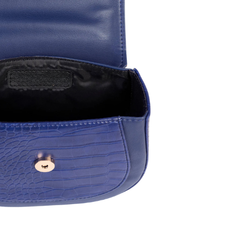 Navy Two Tone Rexine Handbag With Chain Strap