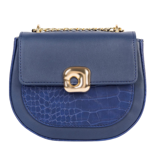 Navy Two Tone Rexine Handbag With Chain Strap